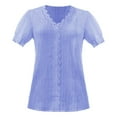 thumbnail image 4 of Blue Women's Short Sleeve T-shirt, Women Summer Lace V Neck Plain Lace Elegant Shirt Fashion Solid Color Elegant Blouse Short Sleeve Comfy Soft Tee,Women's Short sleeve T-shirt M, 4 of 4