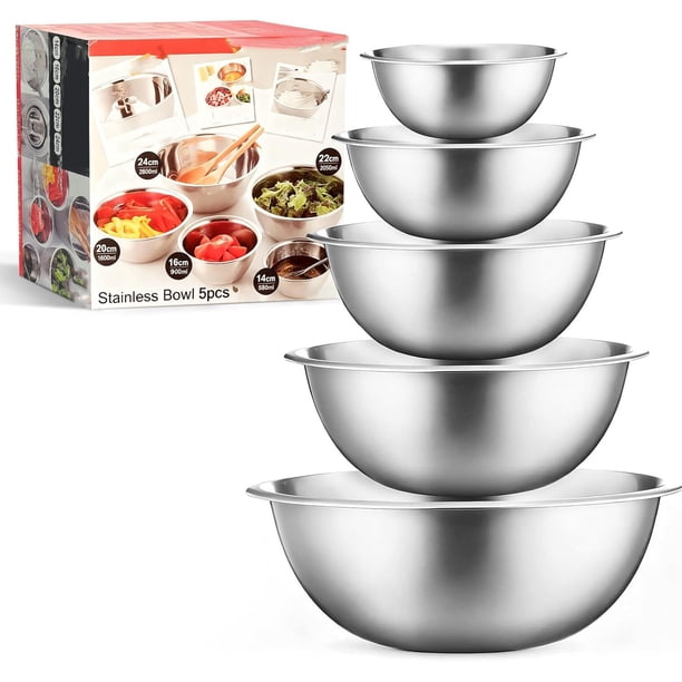Set de 5 Bowls de Cocina de Acero Inoxidable, Recipientes en Diferentes Tamaños, Ideales para Ensaladas, Mezclar,Bowls de Cocina,pcs Tazones para Mezclar, Boles Mezcladores para Ensalada