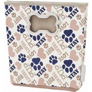 Rectangle Collapsible Pet Toy Storage Bin – Tan Novelty Paws Design (14.25 x 10.5 x 10)