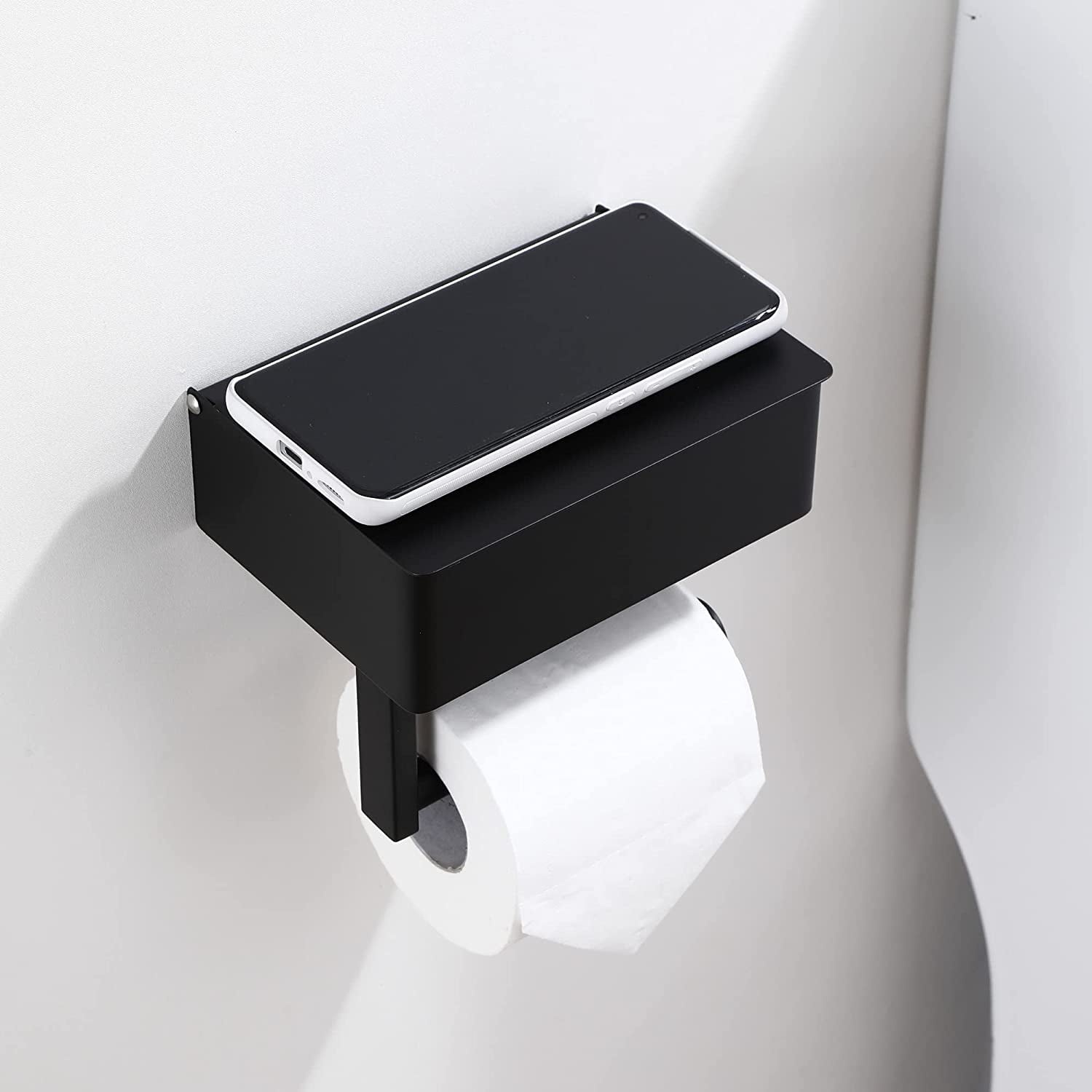 Dropship Toilet Paper Holder With Shelf Black Wipes Dispenser For