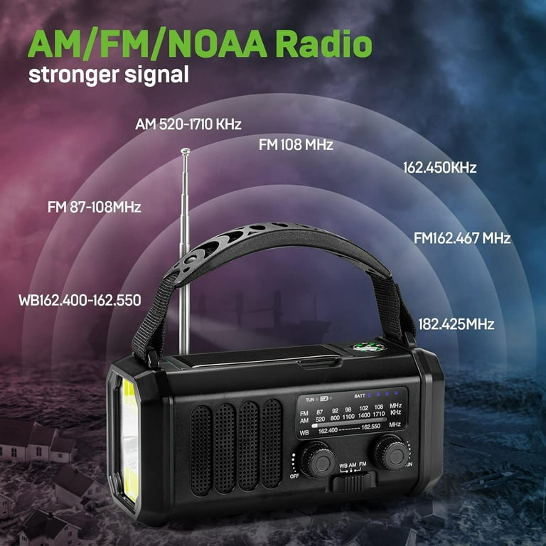 Emergency Hand Crank Weather Radio with 10000mAh Battery Backup,Type-C  Charging Portable Solar AM FM NOAA Radio with USB  Charger,Flashlight,Reading