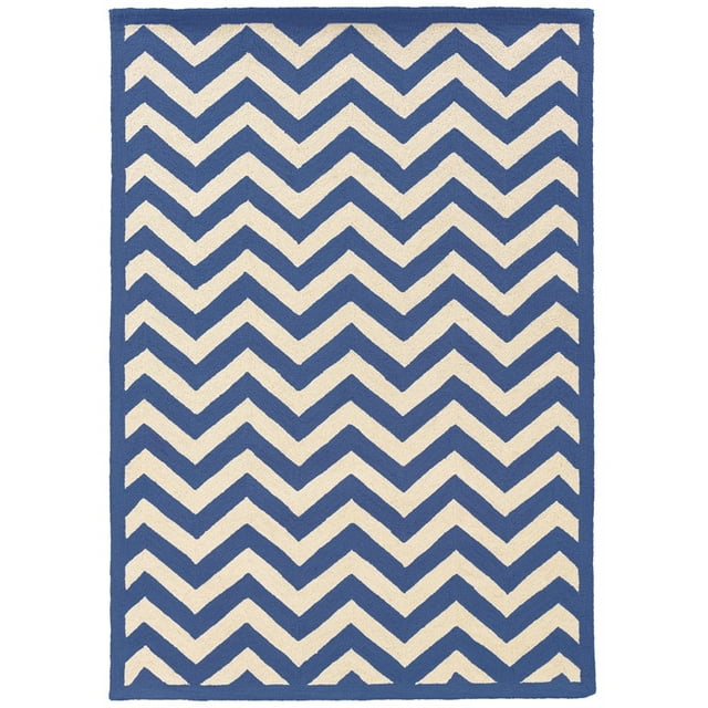 Linon Silhouette Chevron Hand Hooked Wool 1'10"x2'10" Rug in Navy