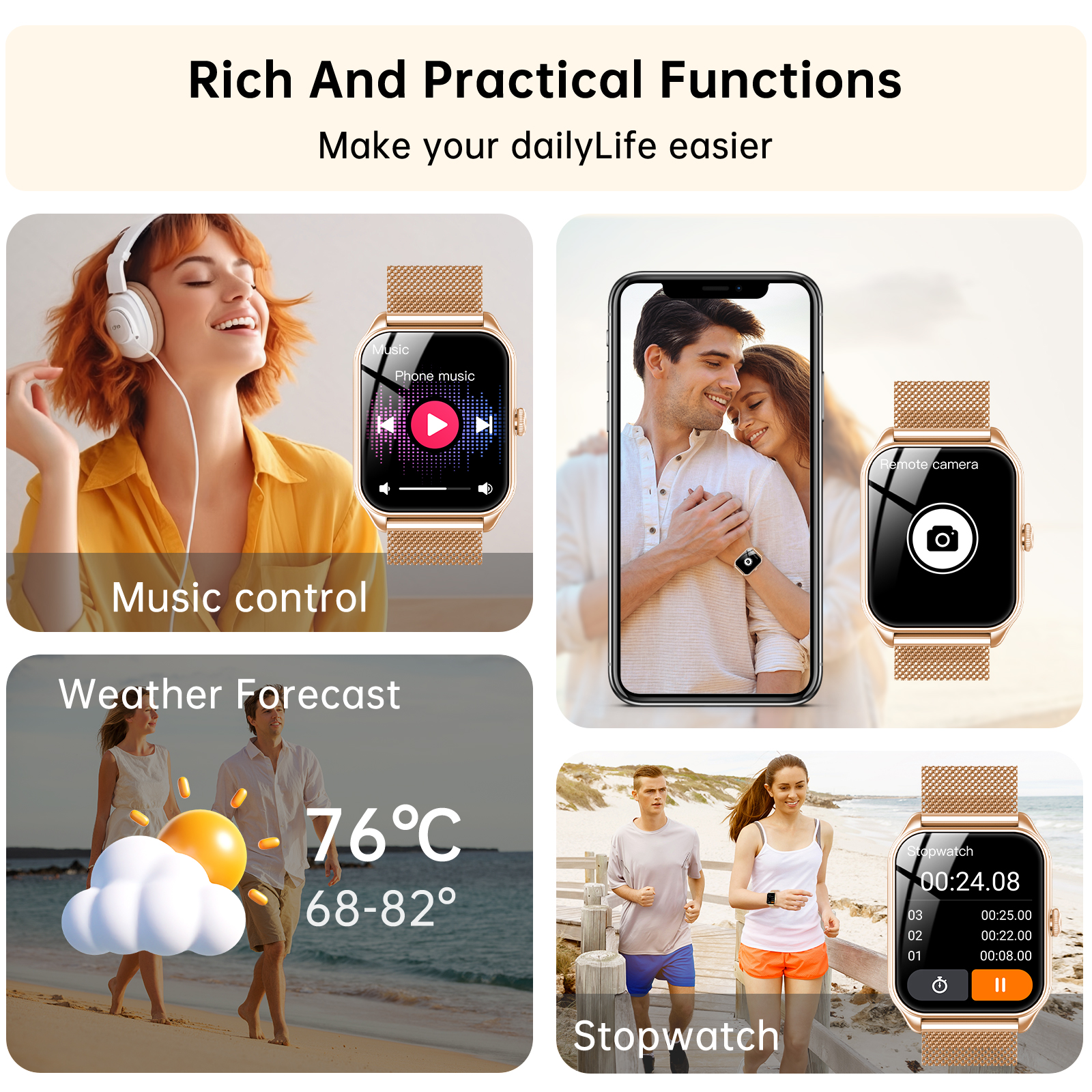 Tikland Smart Watch for Women, 1.83" Display, Gold and Pink photo 2