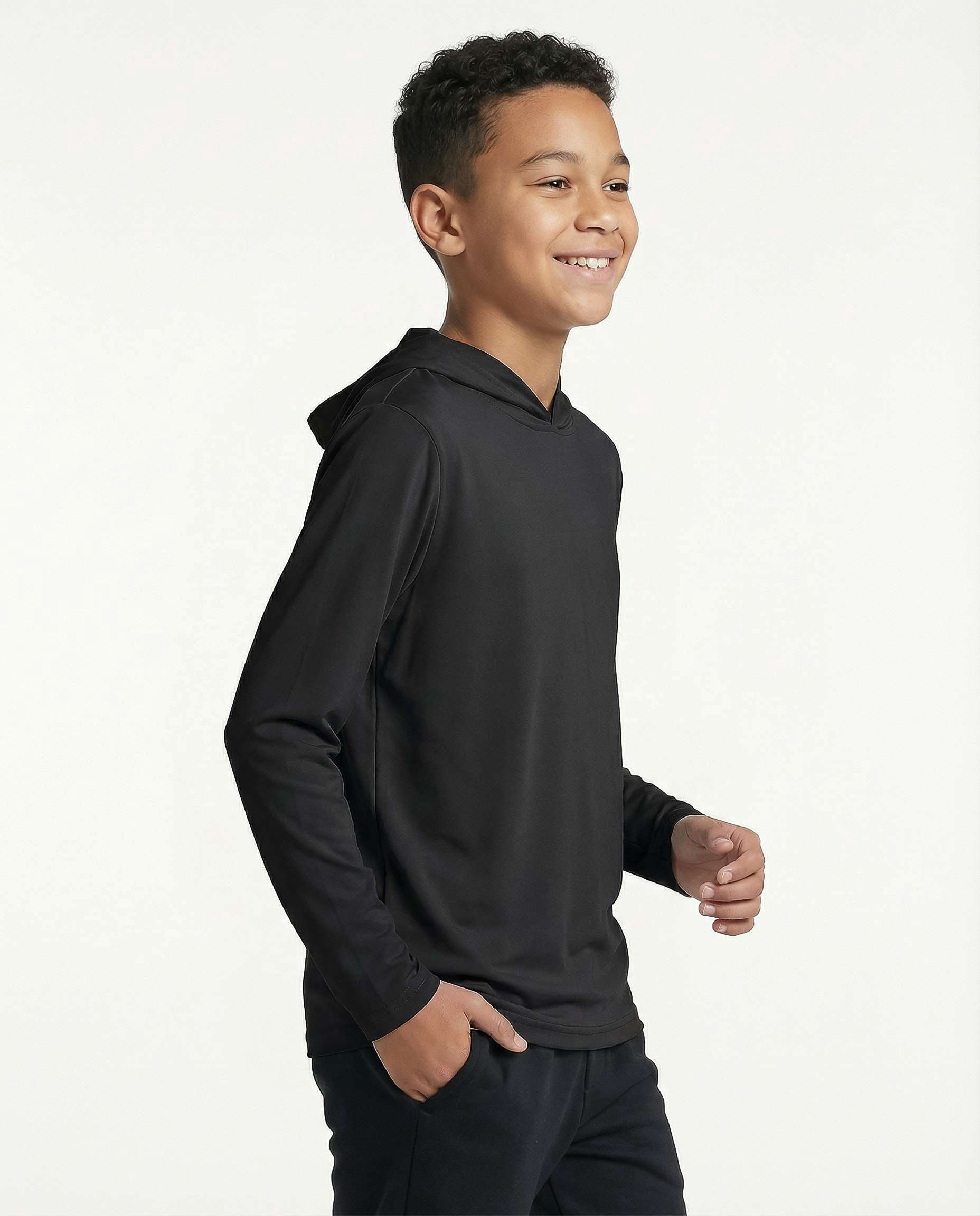 Real Essentials 3 Pack: Dry-Fit Youth Boys Teen Active Long Sleeve Hoodie Sweatshirts - Hooded Pullover Shirts