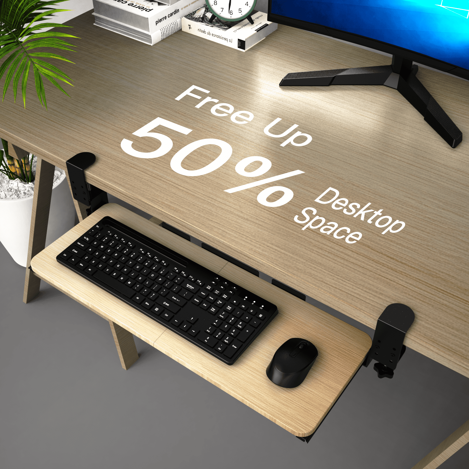 Keyboard Tray Under Desk, Large Size , Silent, Slide-Out Platform, Ergonomic Computer Drawer for Keyboard & Mouse, Pine
