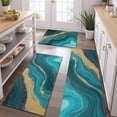 thumbnail image 2 of Teal Gold Wave Marble Pattern Kitchen Rugs Sets Of 3,Kitchen Runner Rugs Non Skid Washable,Decorative Kitchen Floor Mats for Kitchen,Sink,Laundry,17"x30"+ 17"x47" + 17"x59", 2 of 6
