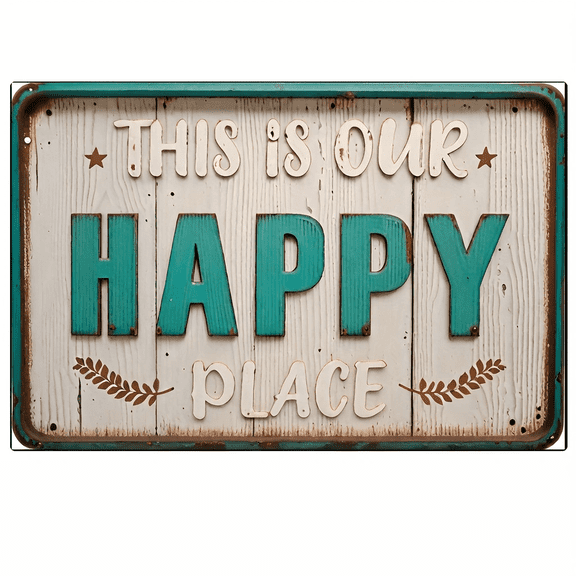 Metal Sign This Is Our Happy Place Vintage Signs Retro Tin Art Plaque Aluminum Sign for Bedroom Kitchen Garden Wall Pub Club Coffee Hanging Wall Decor 12x8 Inches
