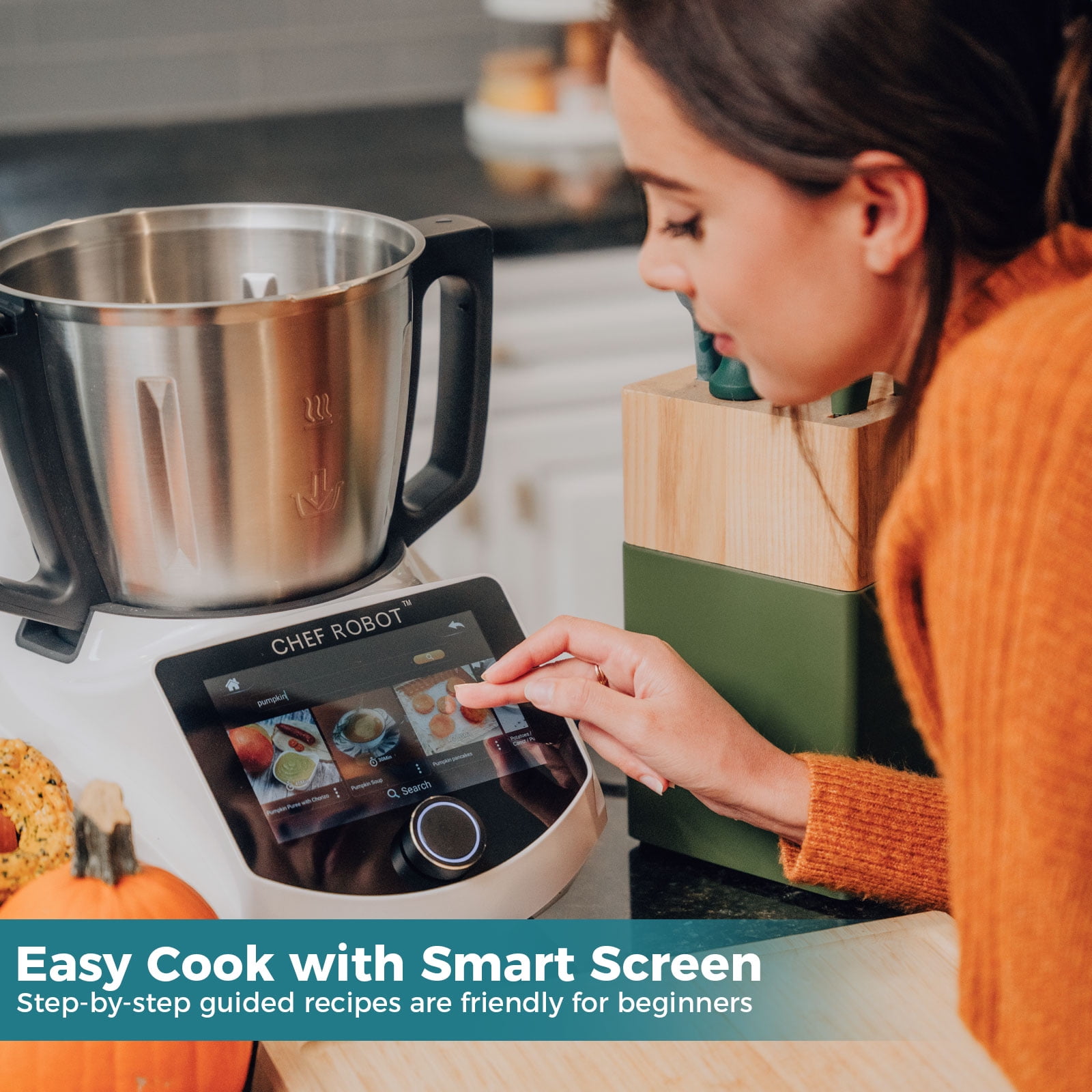 ChefRobot Procesador de alimentos inteligente, multicocina todo en uno y  robot de cocina con recetas guiadas, WiFi integrado autolimpiante, olla de