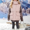 thumbnail image 6 of Puffer Vest for Teen Girl Detachable Hood Sleeveless Padded Gilet Zip Snap Cargo Flap Pockets Adjustable Waist Warm Winter Outerwear Waistcoat, 6 of 7