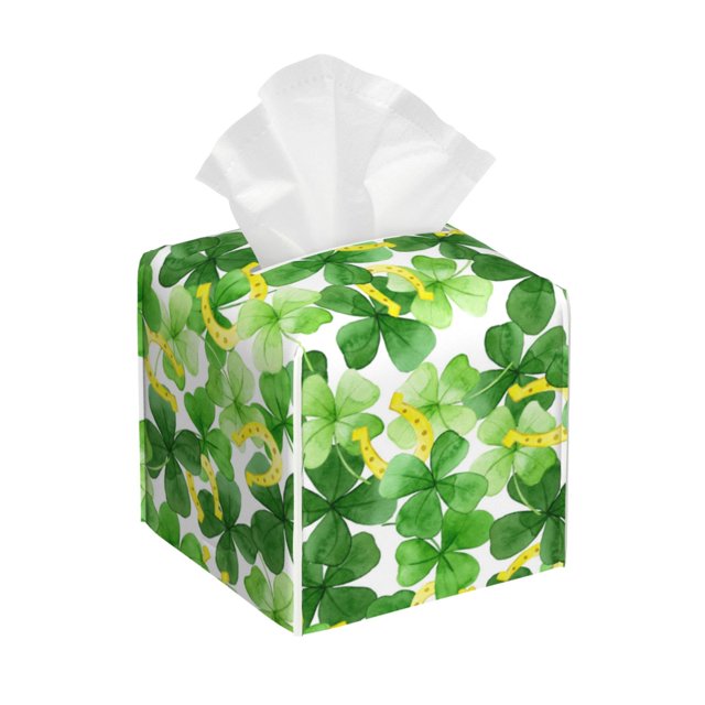 Balery Happy St. Patrick's Day Porta Pañuelos de Cuero con Estampado – Funda Moderna Cuadrada para Caja de Pañuelos, Dispensador 5x5x5''