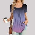 thumbnail image 2 of QENGING Womens Clothes Tops Floral Printed Casual V-Neck Short Sleeve Loose T-Shirt Pullover Purple S Summer, 2 of 5