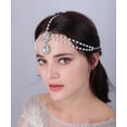thumbnail image 5 of Bohemian Teardrop Crystal Head Chain Layered Rhinestone Pearl Forehead Chain Wedding Headband Prom Party Festival Hair Accessories for Women (Rose gold), 5 of 8