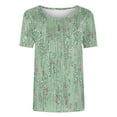 thumbnail image 5 of JTZGDY Womens Tops Loose Fit Casual Short Sleeve Round Neck Boho Floral Printed T-Shirts Trendy Oversized Basic Tunic Blouse Green#02 XXXL, 5 of 5
