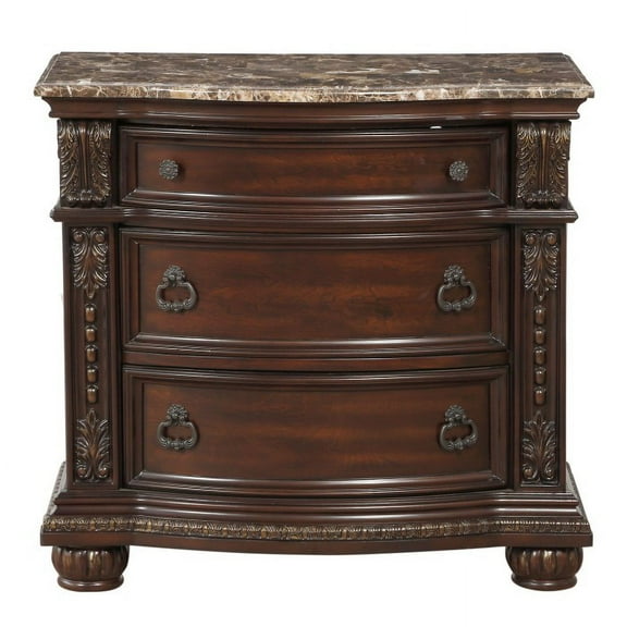 Cavalier Collection Old World European Dark Cherry Nightstand with Gold Highlights