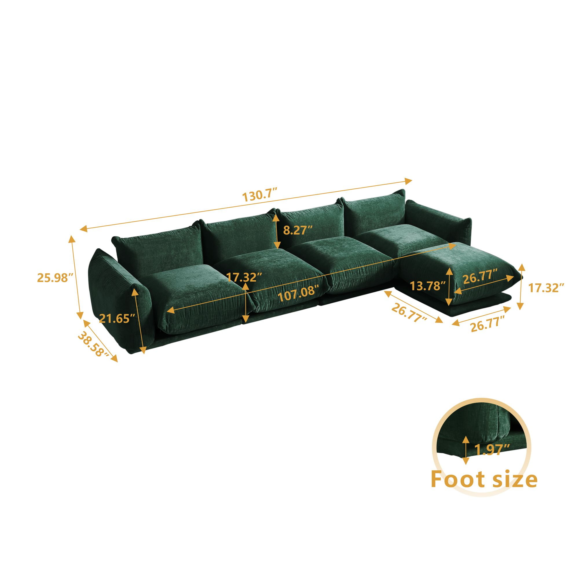 bokifol L-Shaped Sectional Sofa,4 Seats with Ottomans(L Shape) and Modular Sofa and Easy to Assemble for Living Room,Green