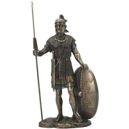 - 14 Inch Roman Warrior with Spear and Shield Cold Cast Bronze Figurine