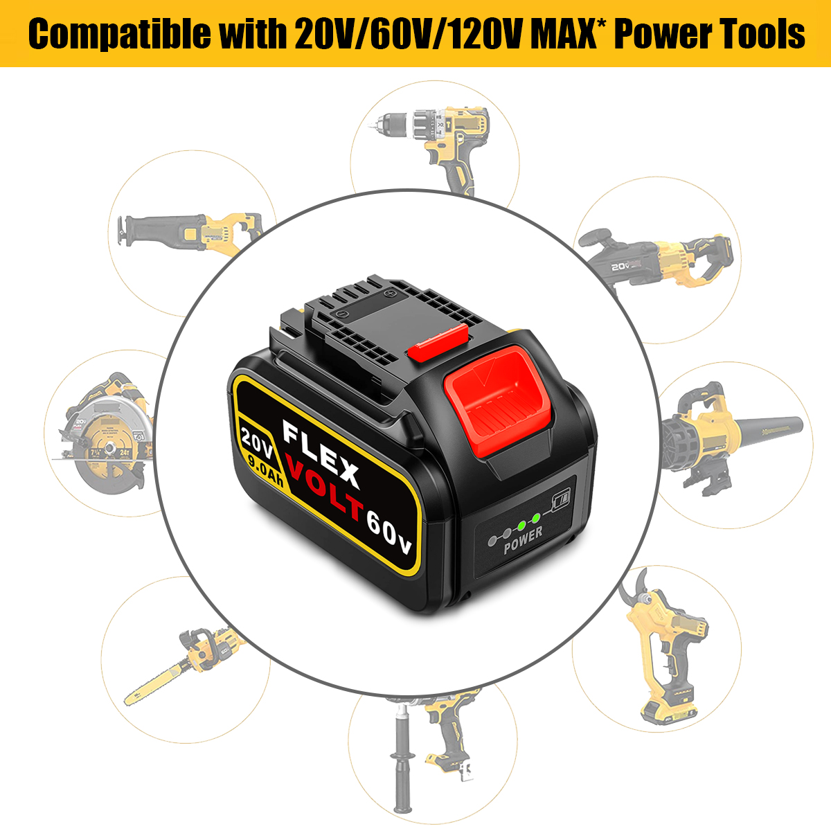 2 Pack 20v/60v 9Ah DCB606-2 DCB609-2 Battery for DEWALT 20v 60v Max 9Ah DCB609 6Ah DCB606 Flexvolt Battery 20V Max XR 8Ah DCB208-2 6Ah DCB206-2 5Ah DCB205-2 4Ah DCB204-2 Lithium-ion Battery