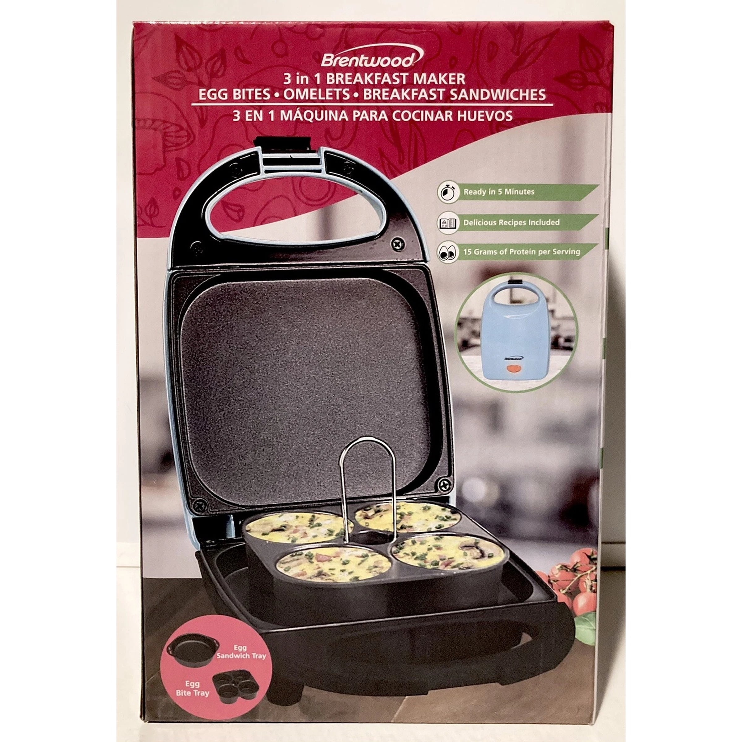 Brentwood 3 in 1 Breakfast Maker Cooker Egg Bites, Omelets, Breakfast Sandwiches