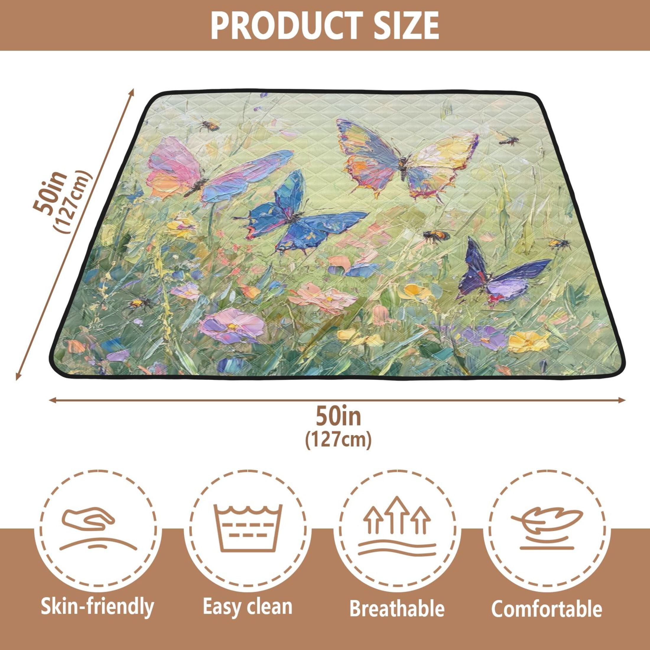 WOBOGO Colorful Butterfly Baby Playmats Extra Large Waterproof Rollable Activity Pads for Toddlers 50×50inch