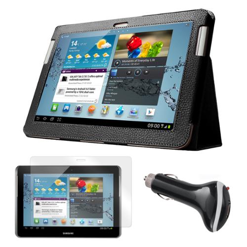 Black Folio Case with Screen Protector and Car Charger for Samsung