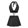 thumbnail image 5 of Gfyviroh Bathing Suits for Women 2 Piece Back Tie Halter Swimwear with Side Slit Skirts High Waisted Casual Summer Beach Swimsuits, 5 of 7