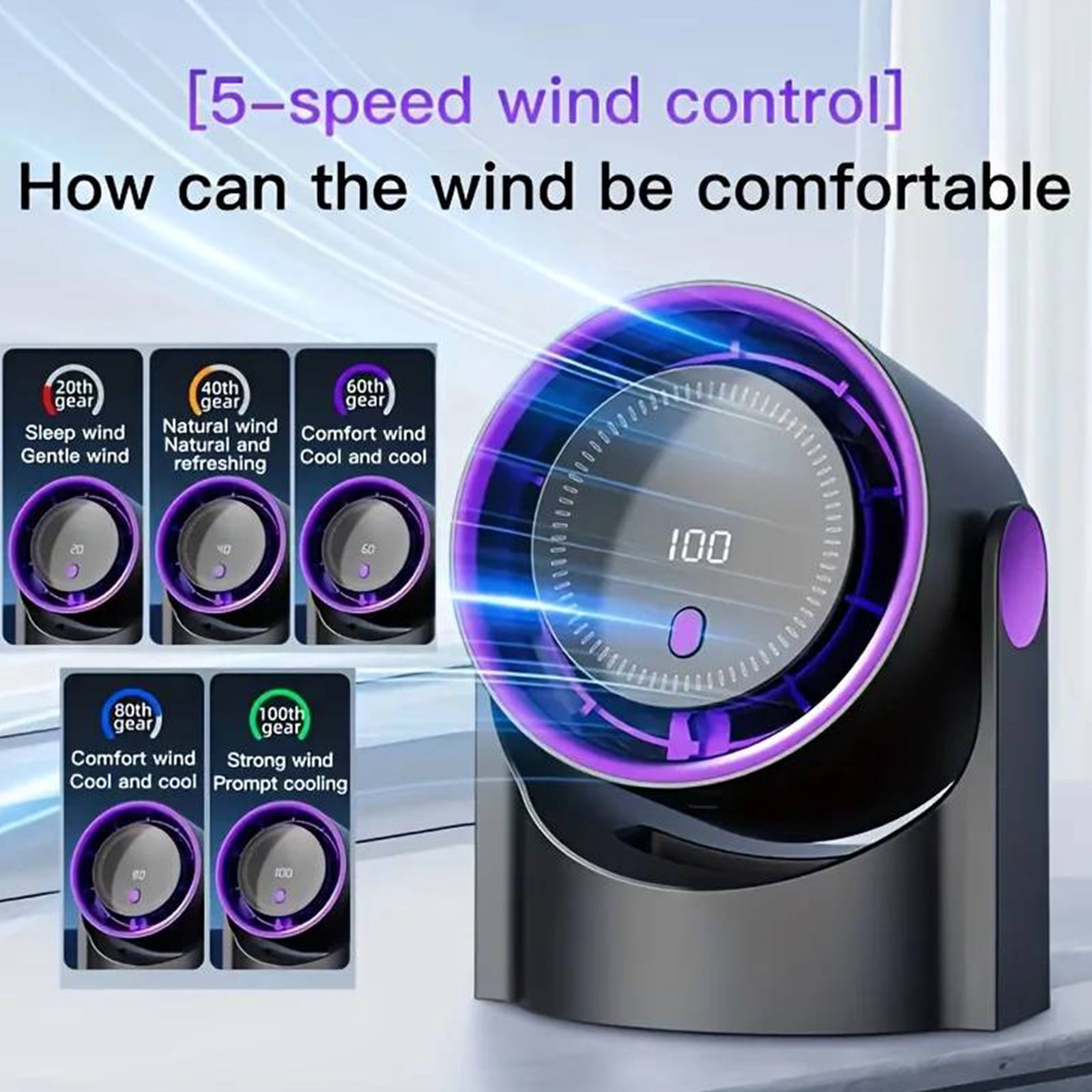 HAHUT Small Table Fans, 100 Speeds Digital Display Turbo Desk Fan with Rechargeable Battery, 1200mAh Portable Wall-Mounted Desk Fan for Office Bedroom Home Kitchen (Gray)