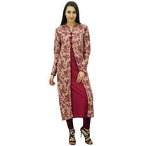 Bimba Women's Floral Winter Tunic Indian Kurta Long Straight Kurti Full Sleeve
