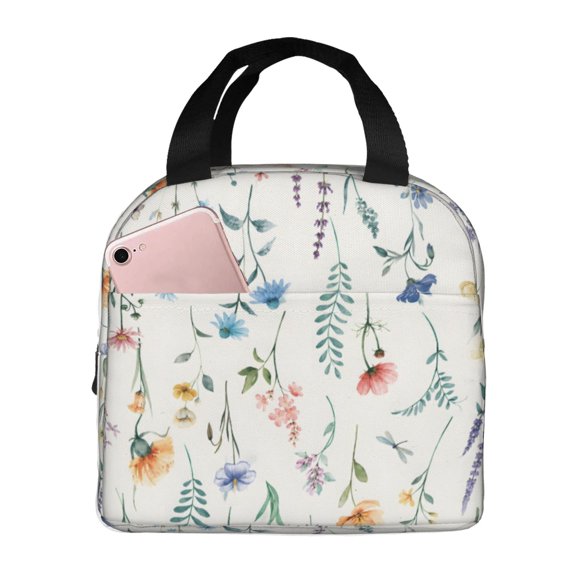 Hanging Wildflower Botanical Lunch Bag Reusable Thermal Lunch Box with Handle for Women and Men