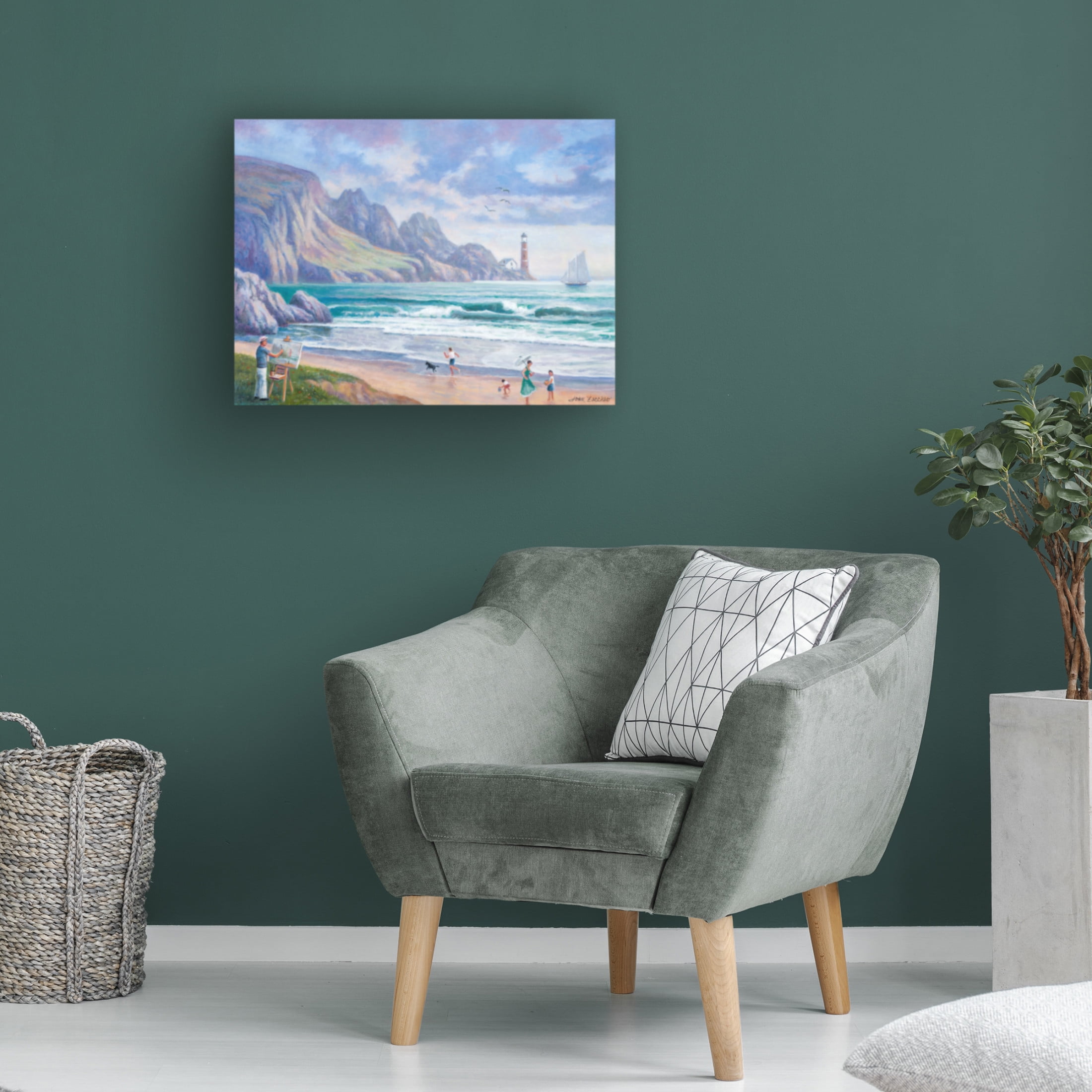 Canvas Wall Art - John Zaccheo 'Painting By the Seaside' Wall Art for Living Room, Bedroom, or Office Décor by Trademark Fine Art - 24 x 18 Inches