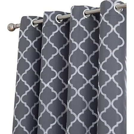 HLC.ME Lattice Embroidered Thermal Room Darkening Blackout Window Curtain Grommet Panels for Sliding Glass Patio Doors - Single Panel