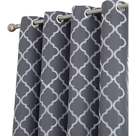 HLC.ME Lattice Embroidered Thermal Room Darkening Blackout Window Curtain Grommet Panels for Sliding Glass Patio Doors - Single