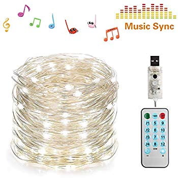 Music Led Fairy String Light, Silver Wire Twinkle Starry Lights with Remote Control Timer 32.8ft 100 LEDs USB Powered Sound Activated Holiday Lighting for Christmas Tree Wedding Party