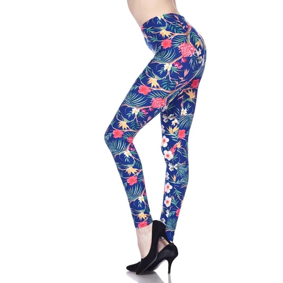 Buttery Soft Elegant Flowing Floral Plus Size Leggings (One Size Plus,Blue)