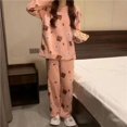 thumbnail image 2 of 2022 Autumn Winter Warm Flannel Women Pyjamas Sets Thick Coral Velvet Long Sleeve Cartoon Sleepwear Thin Flannel Pajamas Set, 2 of 4