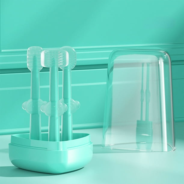 Juego de Cepillos de Dientes de Silicona para Dentición | Cepillo de Lengua Doble Cara y Diseño en Forma de U | Limpiador Oral Suave de Grado Alimenticio | Estuche de Almacenamiento | 0-3 Años