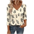 thumbnail image 2 of Xuyuer Womens Plus Size Fashion Non Positioning Printed Tops V Neck T Shirts 3/4 Sleeve Blouse Summer Casual Tees S-3X, 2 of 6
