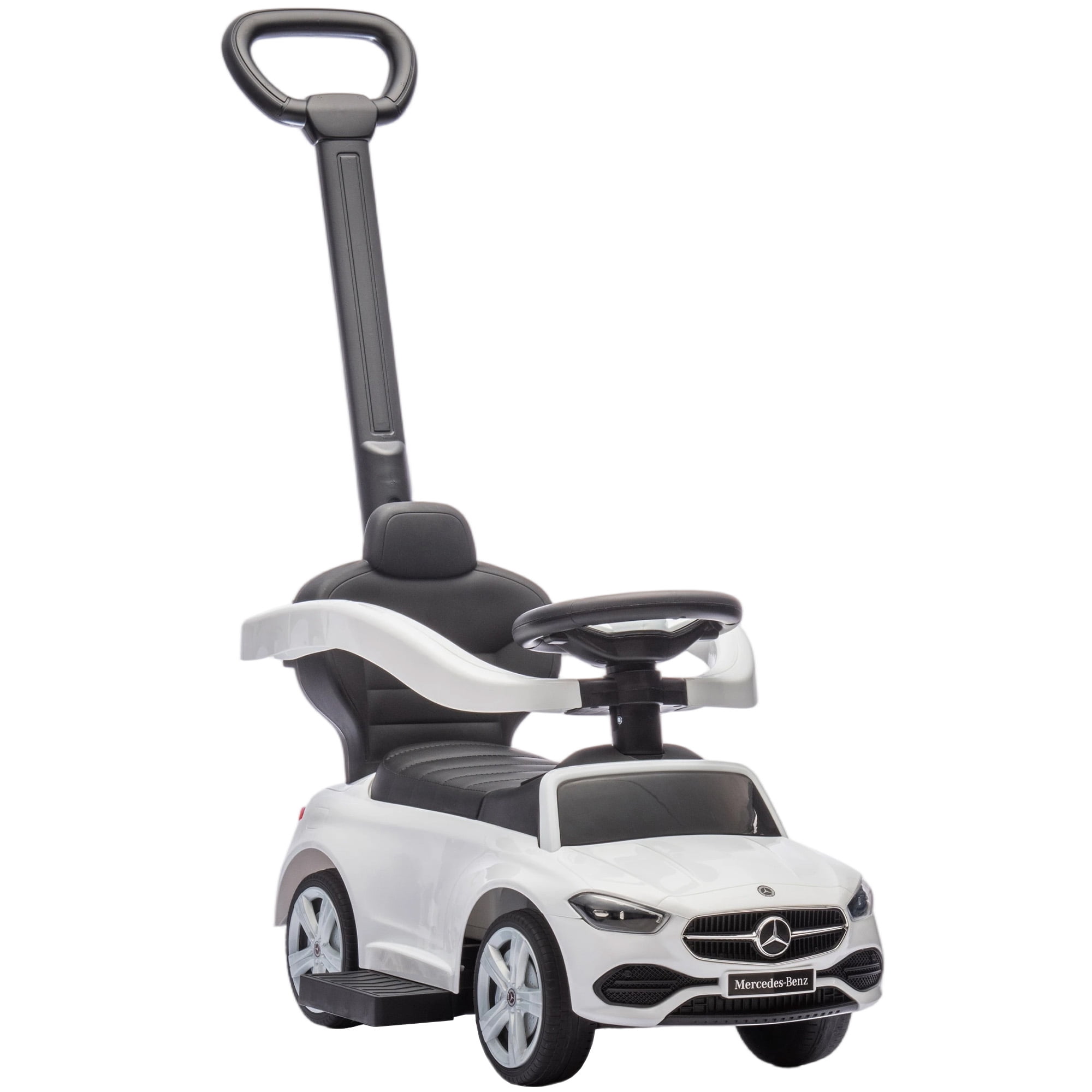 Mercedes-Benz Ride On Car 2-in-1 Push & Ride | Toddler Walker with Handle & Realistic Sounds | White PP & Steel | Ages 1-3