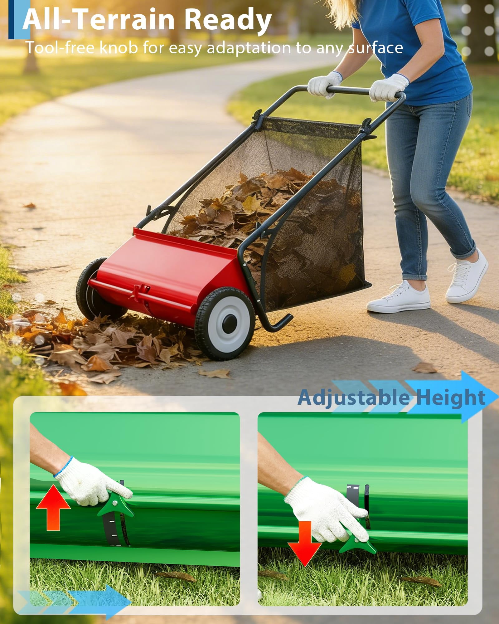 Ataucjin Push Lawn Sweeper,26 inch Width Enhanced 4-Brush System, 7 ft Capacity Heavy Duty Steel Frame, Ideal for Yard and Garden Cleanup
