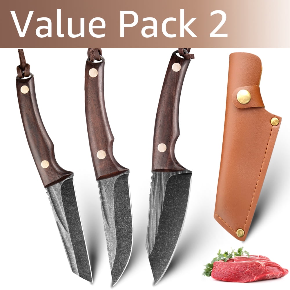 3.5" Fixed Blade Hunting Knife Set Knife Boning Knives Meat Carving Knife Bushcraft Butcher Knives with Lanyard and Leather Sheath