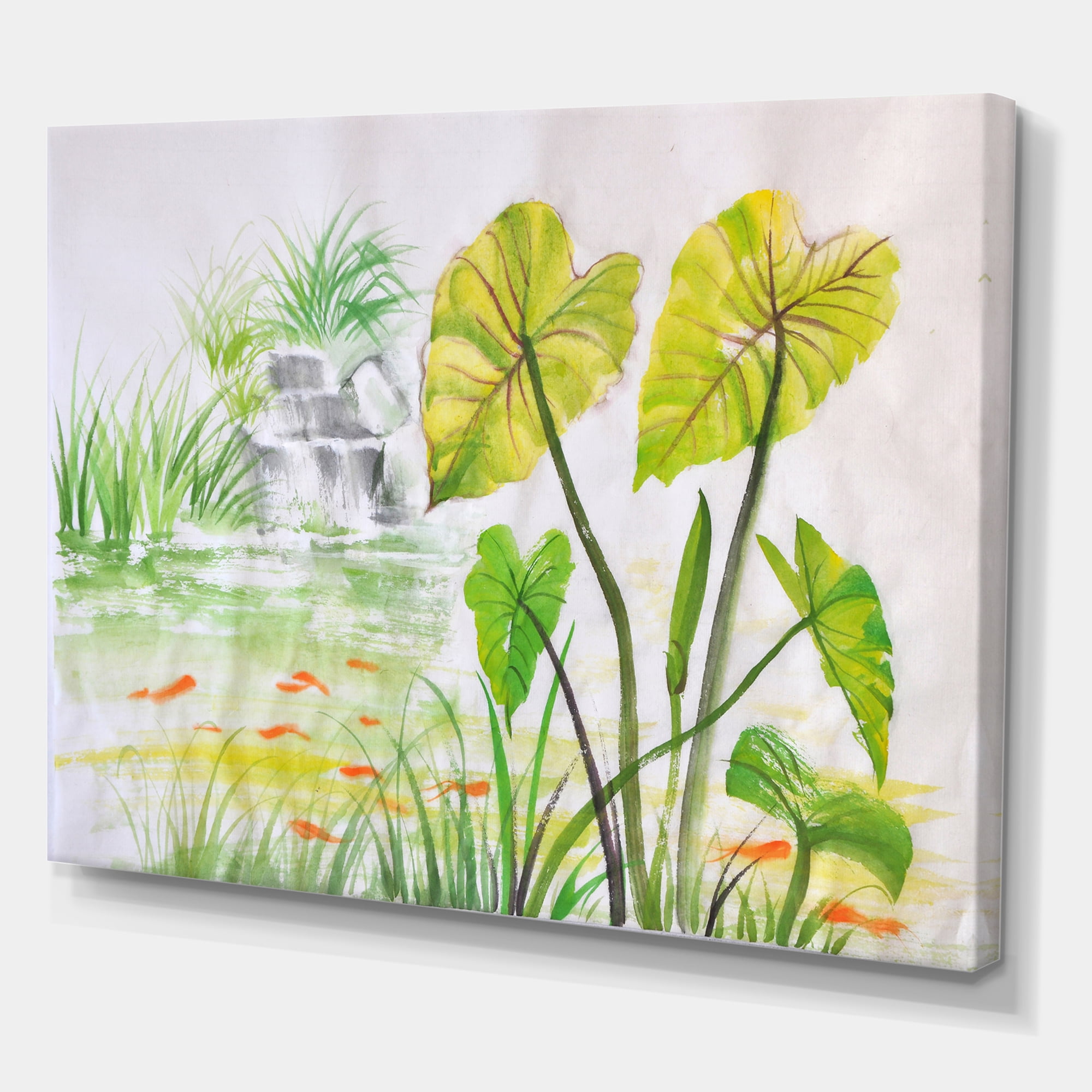 Ancient Lotus Pond 8 in x 12 in Painting Canvas Art Print, by Designart