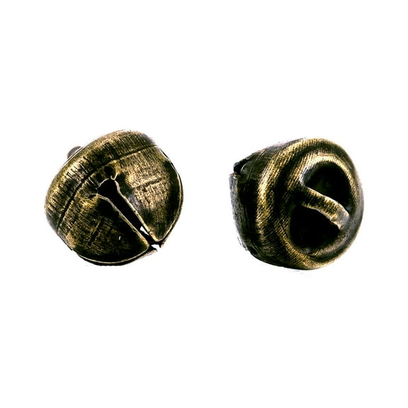 50 Shiny or Antiqued 10mm 3/8 inch Round Iron Metal Craft Jingle Bells With Loop to Use as Dangle Charms (Antique Bronze)