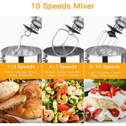 Tilt-head Stand Mixer, 7.5QT 660w 10*Speed Electric Kitchen Mixer with Whisk,Dough Hook,Flat Beater,Splash-proof Cover dishwasher Safe for Baking, Cake, Cookie, Kneading U.S. regulations Silver