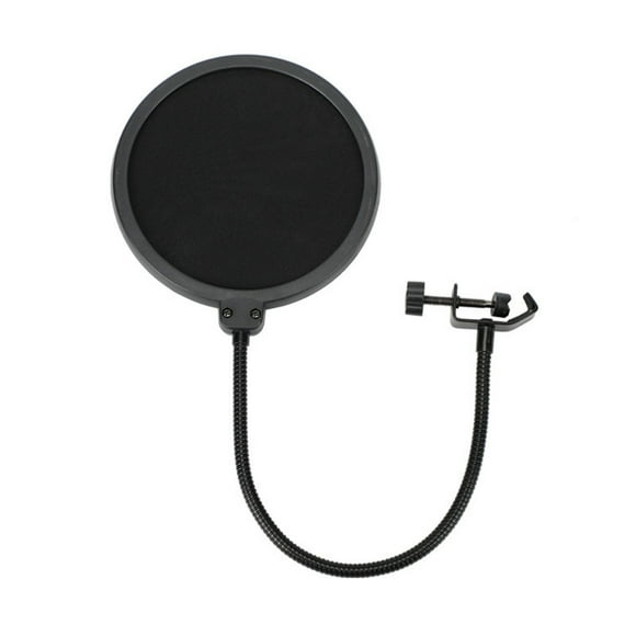 Double Layer Pop Filter for Microphone, Professional Dual Layered Wind Pop Screen with Flexible 360° Gooseneck Clip Stabilizing Arm for Clearer Sound in Recording & Broadcasting