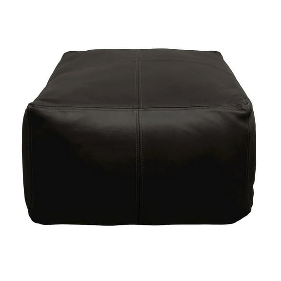 Java Pouf 22" Upholstered in Genuine Leather in Antique Black Contrast Stitching