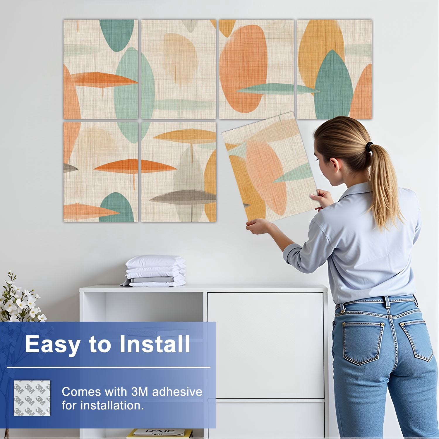 8 Pack Art Acoustic Panels Sound Absorbing Abstract Geometric Soft Pastel Decorative Soundproof Wall Panels Self Adhesive for Nursery Game Room Bedroom 48"x32"