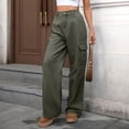 thumbnail image 2 of Visit the JURANMO Store Pantalon Ample pour Femme Taille Haute Jambe Droite Pantalon Cargo de Randonnée Mode Y2k Mode Urbaine avec Multiples Poches Vert Armée m, 2 of 6