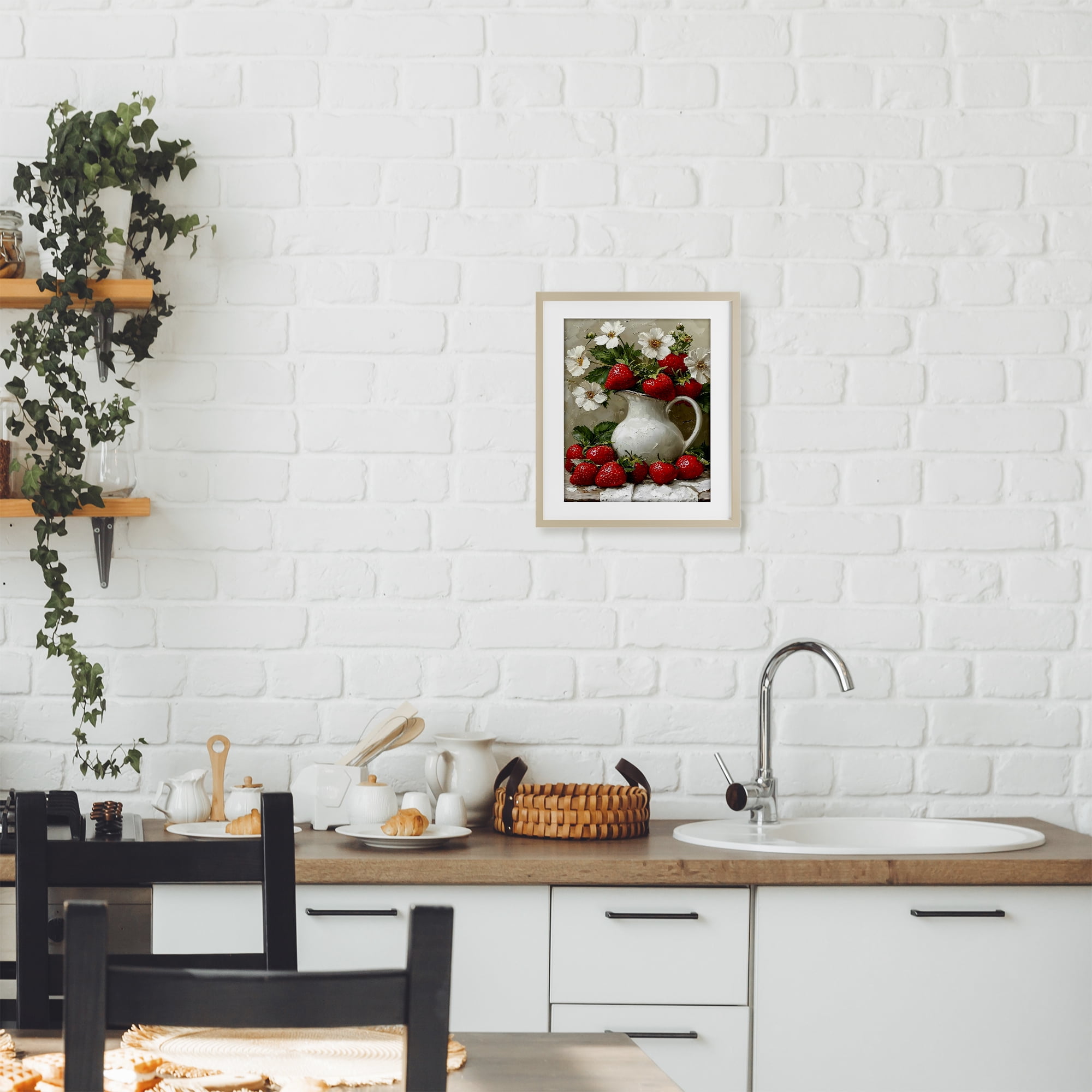 Painterly Strawberries Still Life Birch Framed Print Under Glass, design by Lettered and Lined