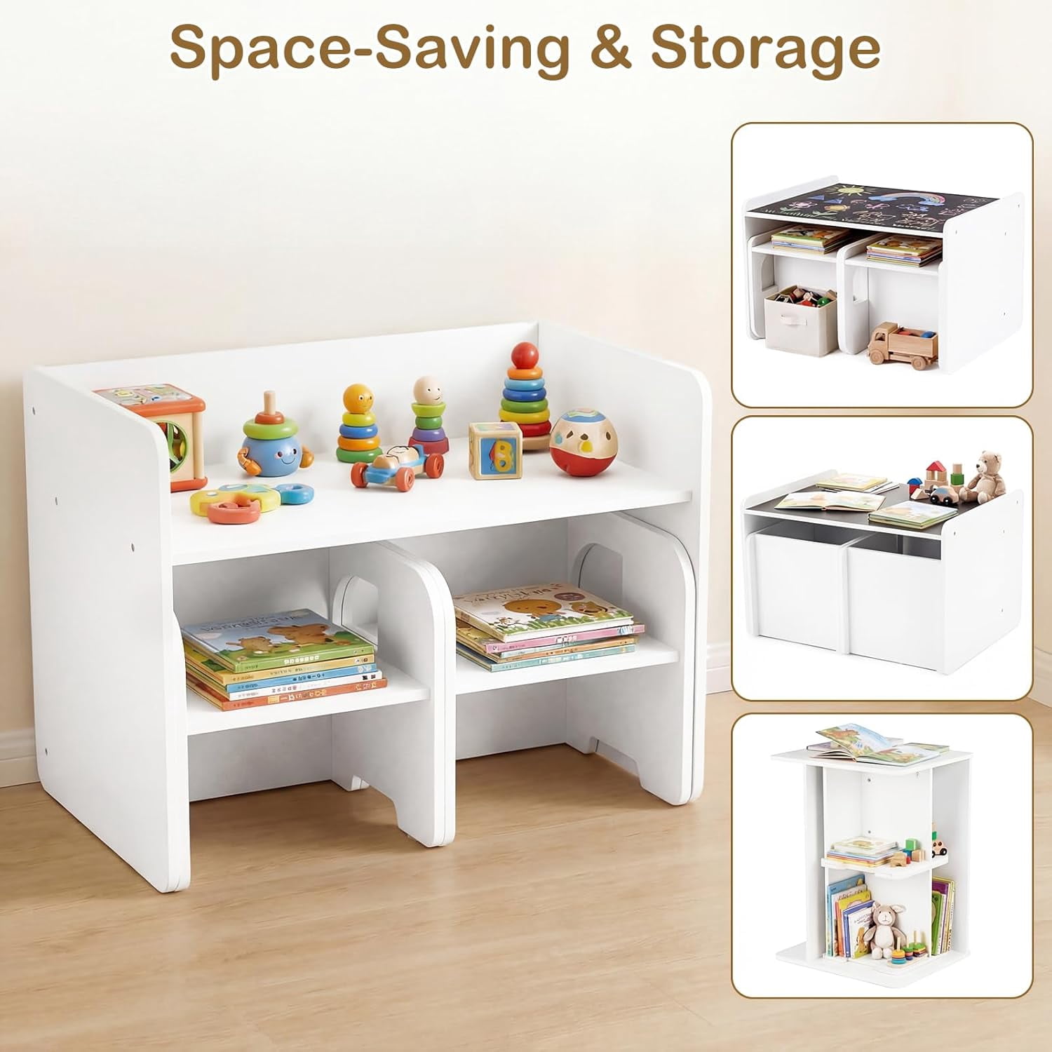 OLAKIDS Montessori Weaning Table and Chair Set, Adjustable Height Kids Activity Desk with Blackboard 2 Chairs for Toddler Aged 1-3, Ideal for Step Stool Drawing Reading