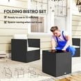 thumbnail image 3 of Outsunny 3 Piece Patio Furniture Set, Folding Outdoor Wicker Bistro Set with Cushions and Glass Coffee Table, Easy Assembly for Porch, Balcony, Black, 3 of 8