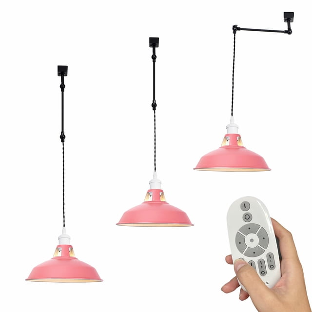 FSLiving Suspension de Piste en Forme de H avec Cordon Macaron Rose Abat-Jour E26 Télécommande Réglable avec Ampoules Réglables pour Piste de Montage sur Plafond Incliné, Hauteur Totale 35.5 Po - Ensemble de 3